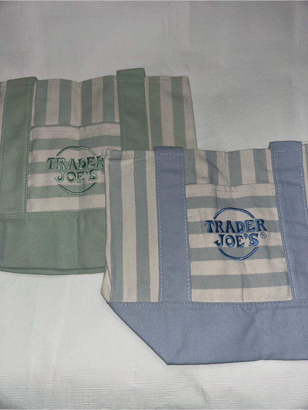 Trader Joe's Striped Canvas Tote Bag - Blue and green